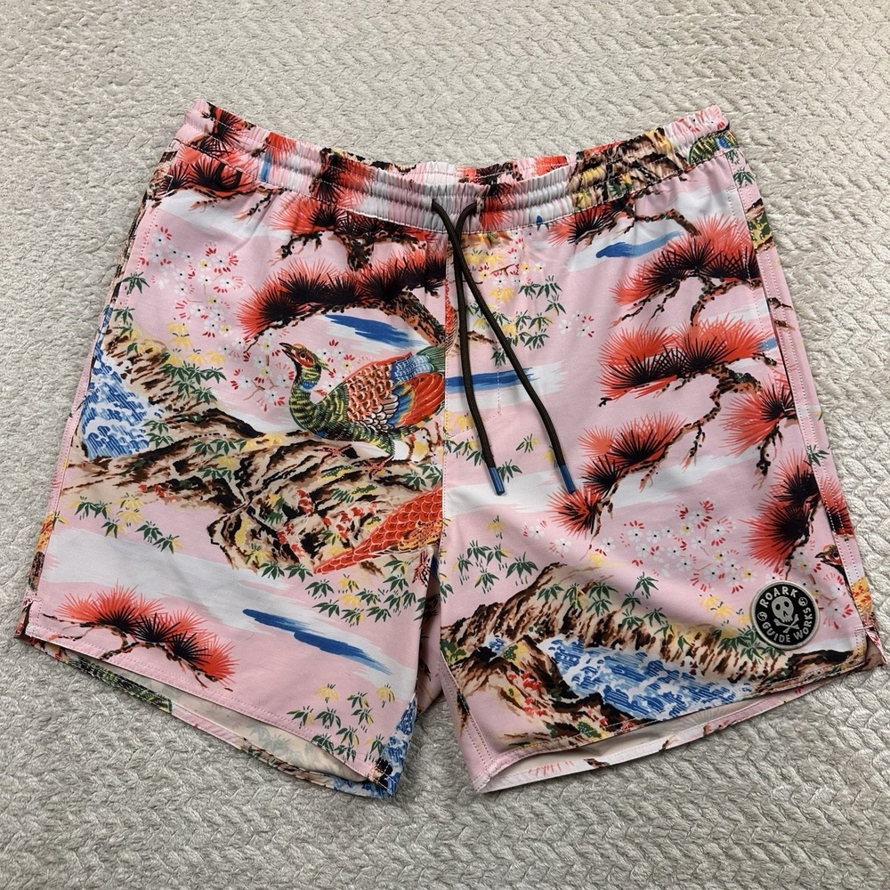 Roark Shorey Swim Trunks Board Shorts Mens Medium AOP Cherry blossoms Beach
